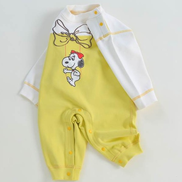 史努比2023春季新款新生儿衣服婴幼儿宝宝连体衣男宝女宝哈衣爬服 80码 黄色