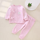 新生儿和尚服婴幼儿系带上下套装春秋夏季宝宝初生套装上衣裤子两件套 59cm 粉色