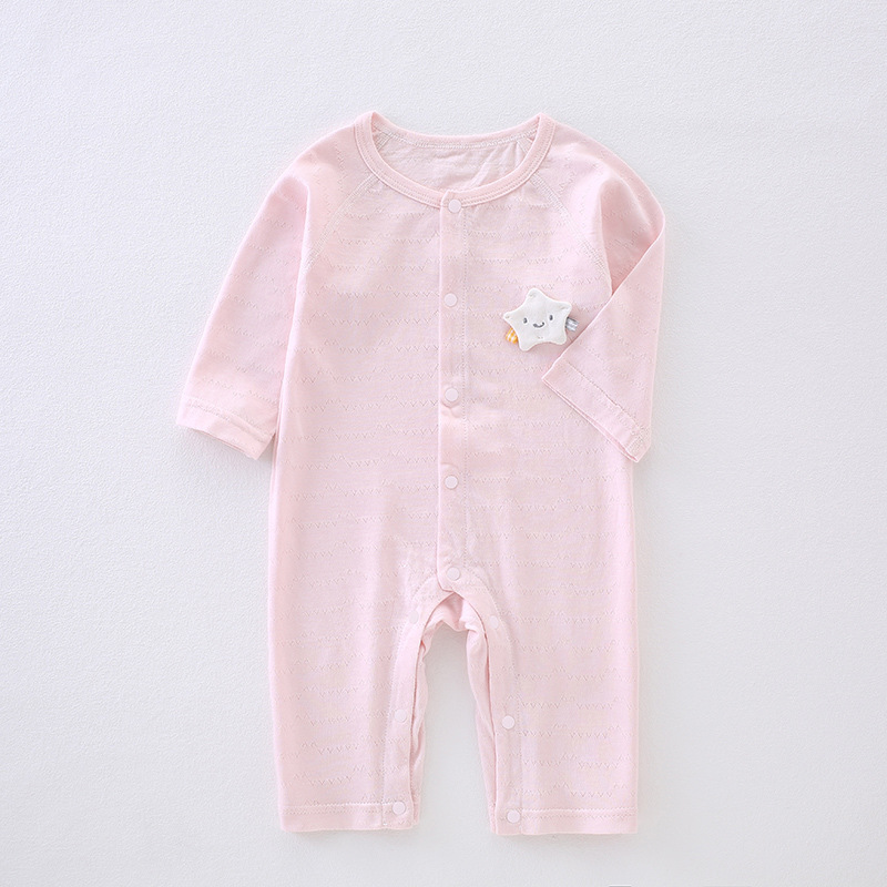 加工定制婴儿夏季莫代尔连体衣哈衣婴幼儿爬服睡衣薄款长袖空调服 66cm 粉色加工定制