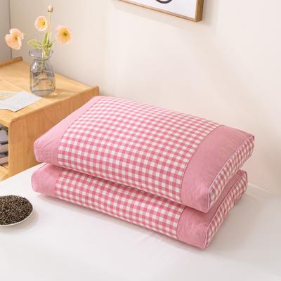 2023新款全棉水洗棉荞麦枕枕头枕芯/只 20x50cm 粉红小格