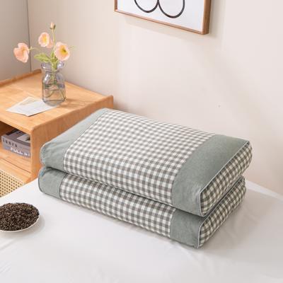 2023新款全棉水洗棉荞麦枕枕头枕芯/只 20x50cm 绿小格