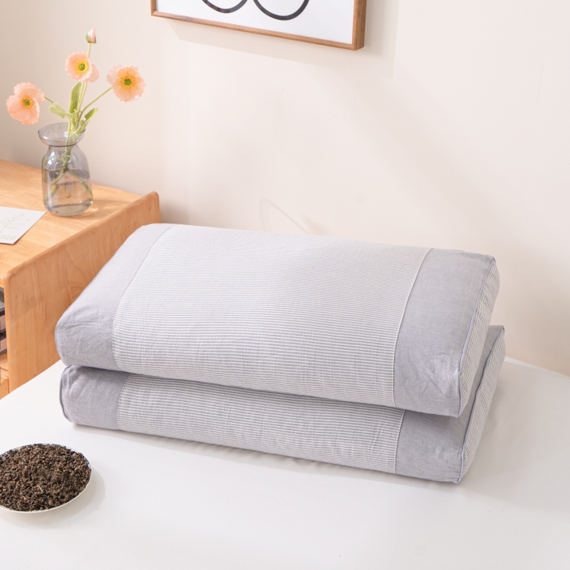 2023新款全棉水洗棉荞麦枕枕头枕芯/只 20x50cm 细灰条