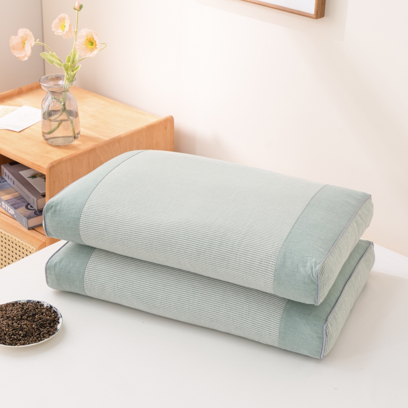 2023新款全棉水洗棉荞麦枕枕头枕芯/只 20x50cm 细绿条