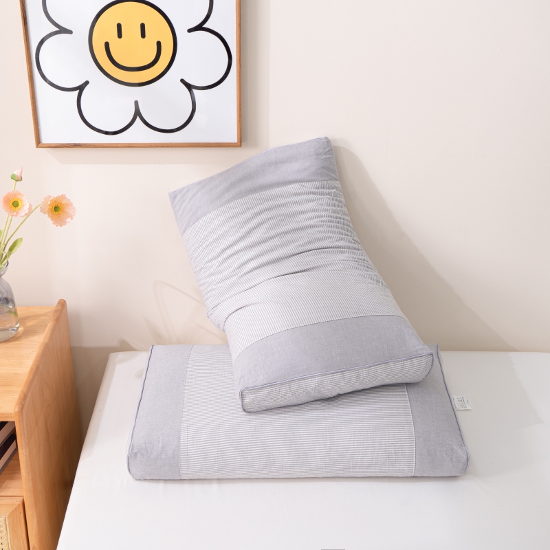 2023新款全棉水洗棉荞麦枕枕头枕芯/只 35x55cm 细灰条