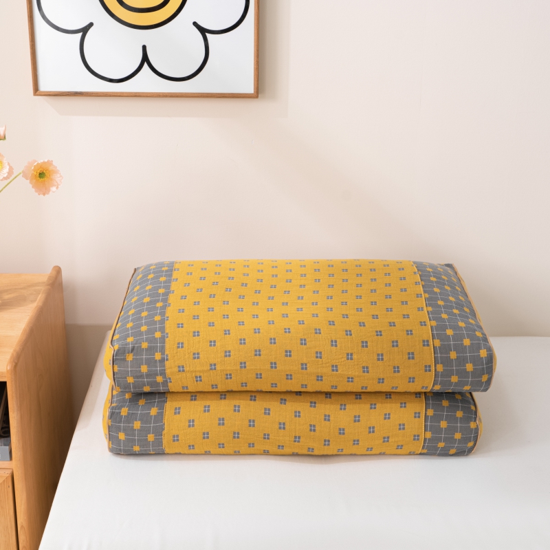 2023新款双层纱荞麦枕枕头枕芯/只 20x50cm 黄灰格
