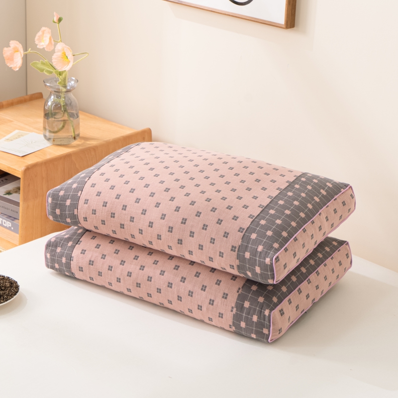 2023新款双层纱荞麦枕枕头枕芯/只 35x55cm 粉灰格