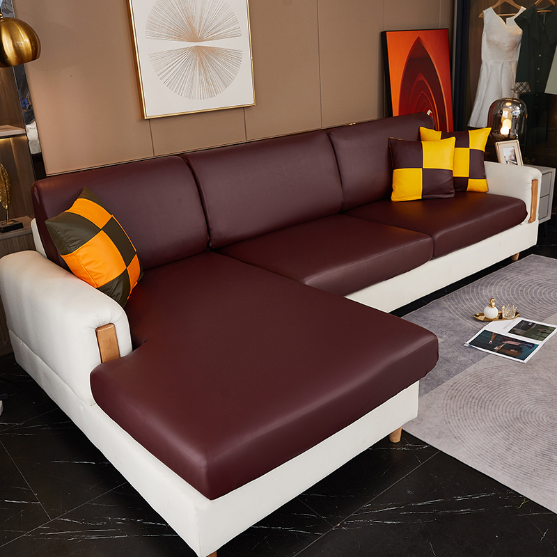 2021新款皮革座垫套沙发套系列 单人（宽50-65长50-63 ） 酒红色