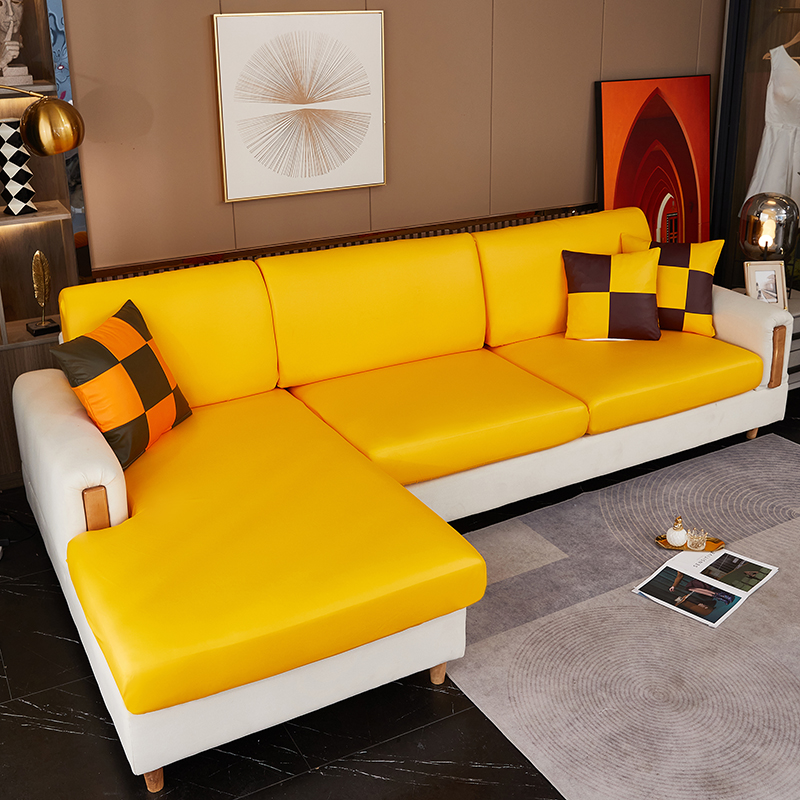 2021新款皮革座垫套沙发套系列 单人（宽50-65长50-63 ） 柠檬黄