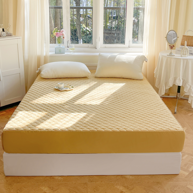 2023新款A类原棉水洗棉抑菌纯色床笠床垫保护罩 枕套一对 蛋黄