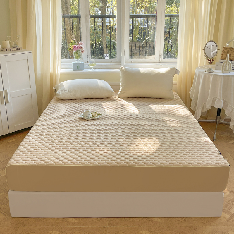 2023新款A类原棉水洗棉抑菌纯色床笠床垫保护罩 150x200cm 驼色