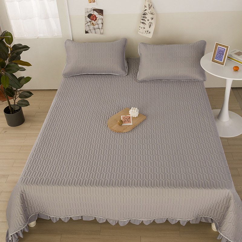 2021新款乳胶凉席床盖床裙款 床盖款2.2*2.4m（包括花边）三件套 床盖款，高级灰