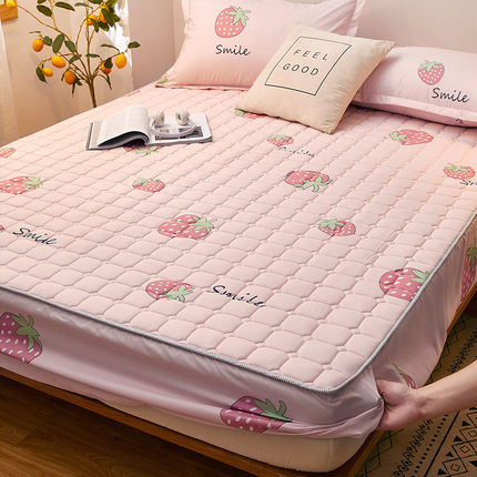 2024新款 夹棉床笠单件加厚透气床罩套席梦思保护套宿舍床垫套防尘罩全包（风格一） 1.5*2.0m 大草莓