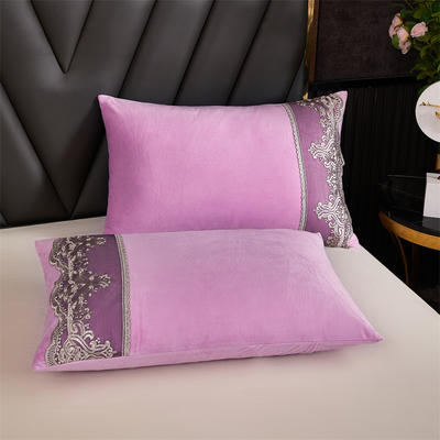 水晶绒单人蕾丝边枕套牛奶绒枕头套枕芯套 48cmX74cm 紫色