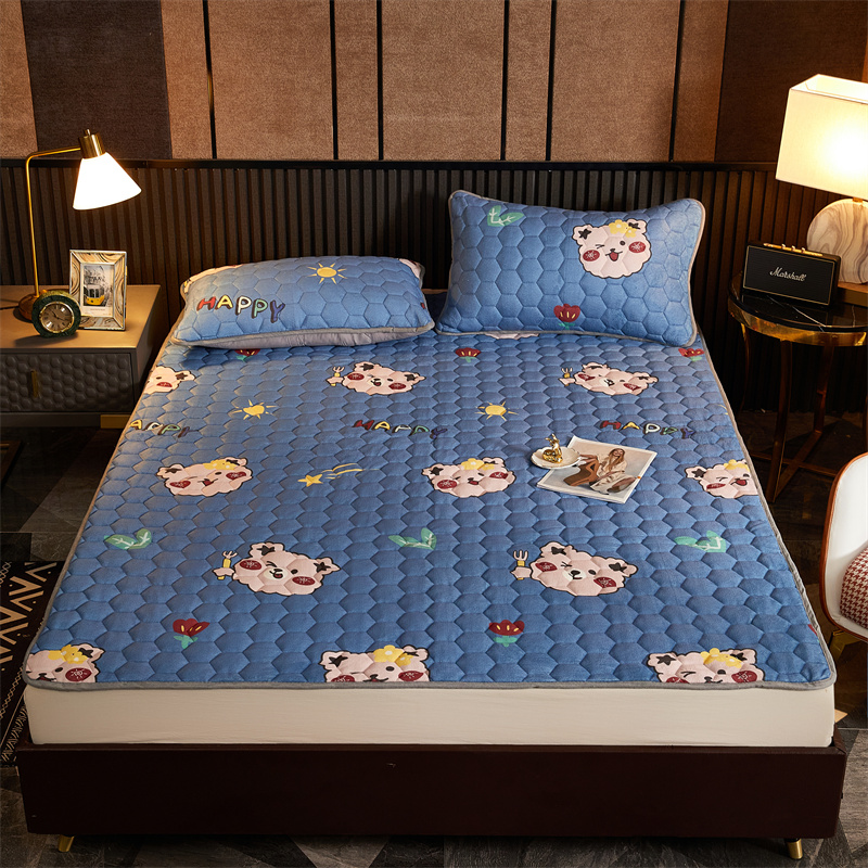 冬季牛奶绒床垫保暖榻榻米床褥租房专用床褥可折叠海绵垫 48*74枕套一对 呆萌熊