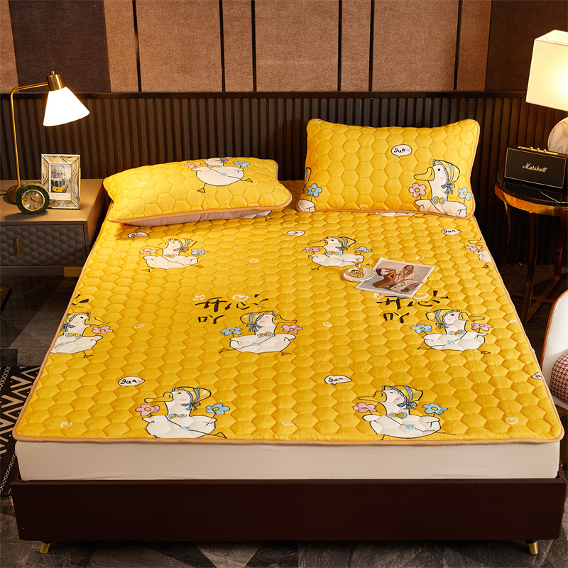 冬季牛奶绒床垫保暖榻榻米床褥租房专用床褥可折叠海绵垫 48*74枕套一对 快乐鸭