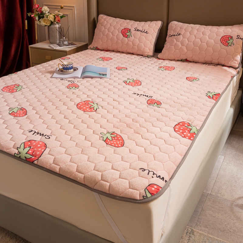 冬季牛奶绒床垫保暖榻榻米床褥租房专用床褥可折叠海绵垫 90*200cm 粉草莓