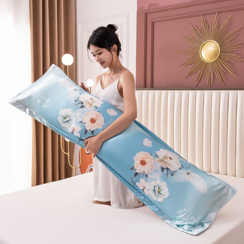 2024新款大版可水洗冰丝双人枕套1.2m夏季情侣加长枕头套1.8米丝滑枕芯套（双人款） 48X120cm 花语