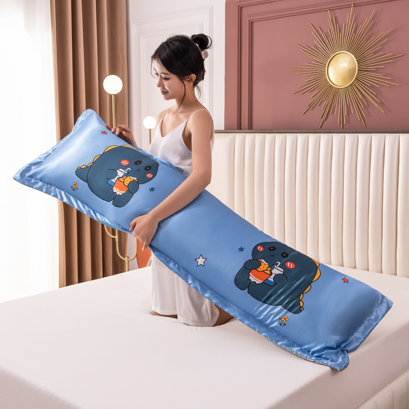 2024新款大版可水洗冰丝双人枕套1.2m夏季情侣加长枕头套1.8米丝滑枕芯套（双人款） 48X120cm 小恐龙