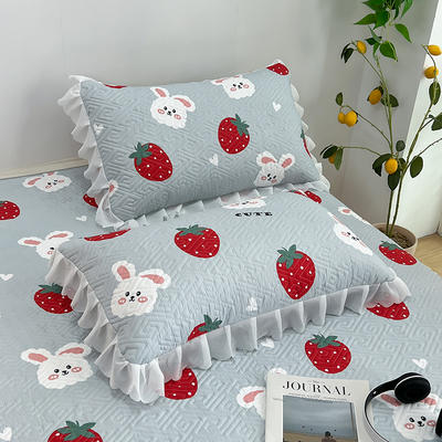 2024夹棉花边双人枕套单人情侣加厚长款枕芯套1.2m1.5米1.8m枕头套 48cmX74cm/对 草莓
