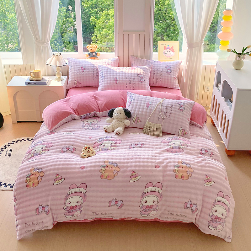 2025新款加厚保暖泡泡绒印花四件套 美乐迪