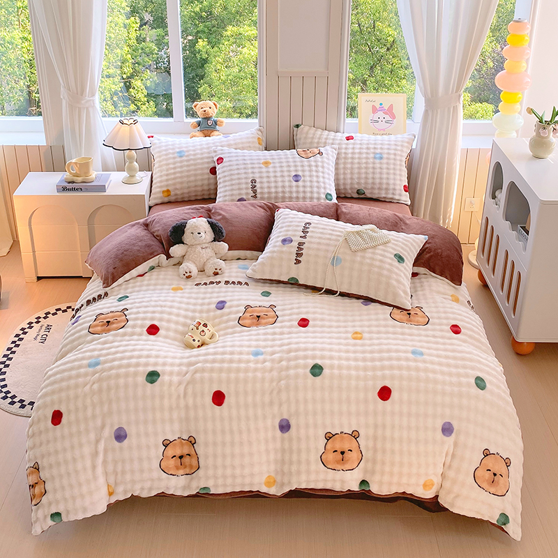 2025新款加厚保暖泡泡绒印花四件套 卡皮巴拉