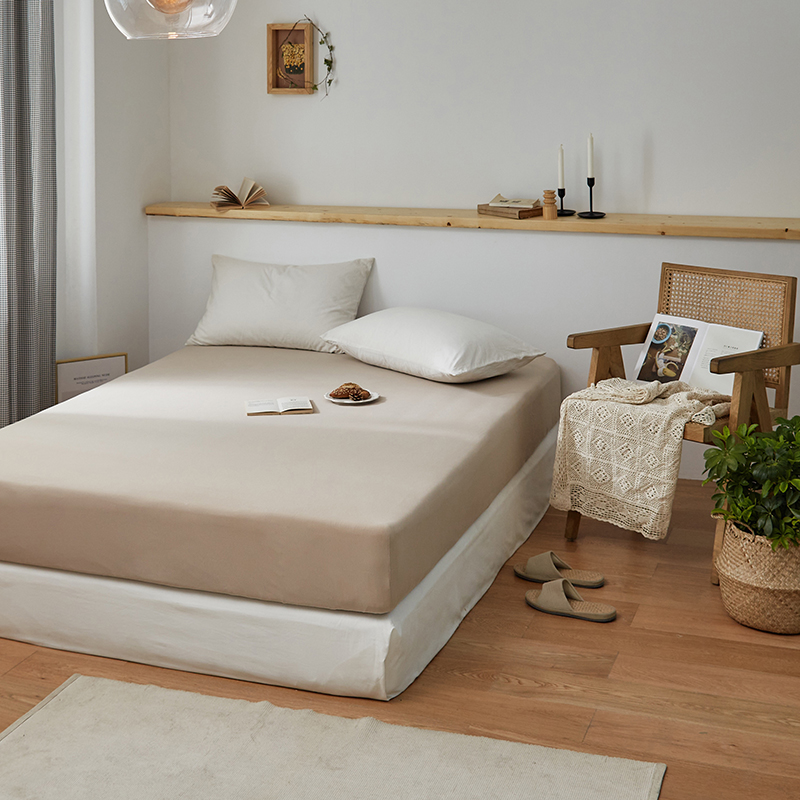 针织棉纯色单品系列-床笠 150*200*25cm 米咖
