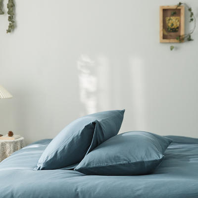 针织棉纯色系列-单枕套 48*74cm/对 雾霾蓝