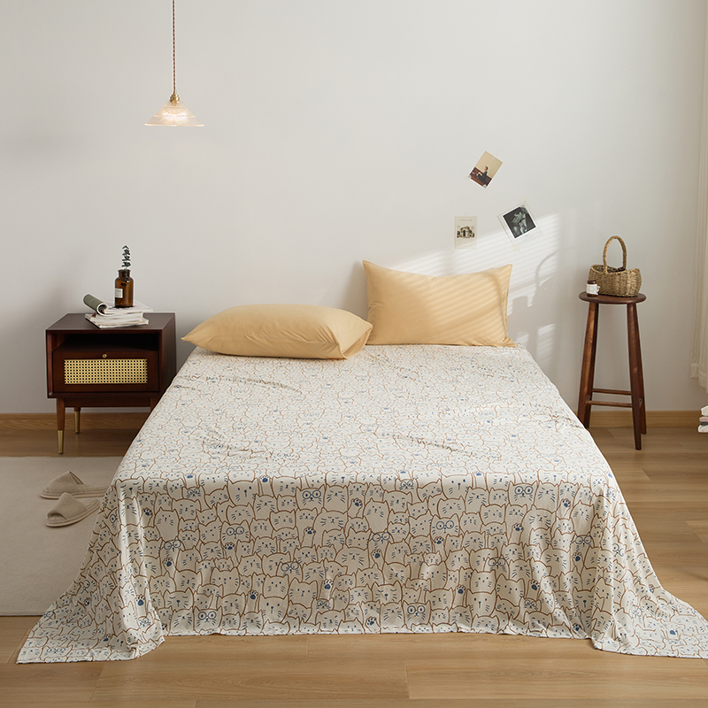 2021新款kinfolk全棉针织棉印花系列单品-单床单 230*250cm 猫咪米