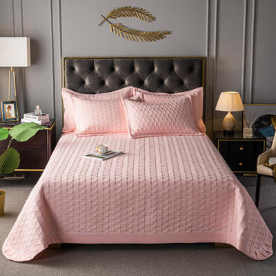 2021新款夹棉纯色绗缝床盖 200*230cm床盖款三件套 粉色