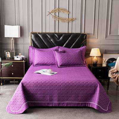 2021新款夹棉纯色绗缝床盖 200*230cm床盖款三件套 紫