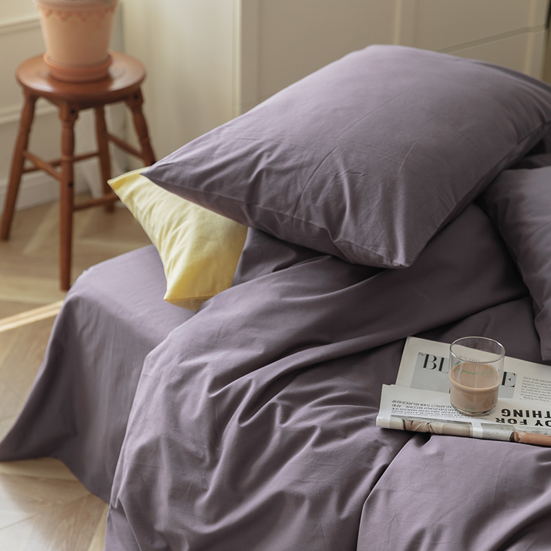 2022新款全棉水洗棉纯色单品枕套系列 枕套48*74 /对 灰紫色