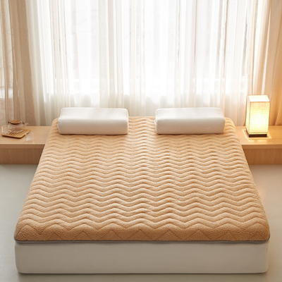 2023新款床垫系列-加厚羊羔绒床垫透气款 90*200*6 折线驼色
