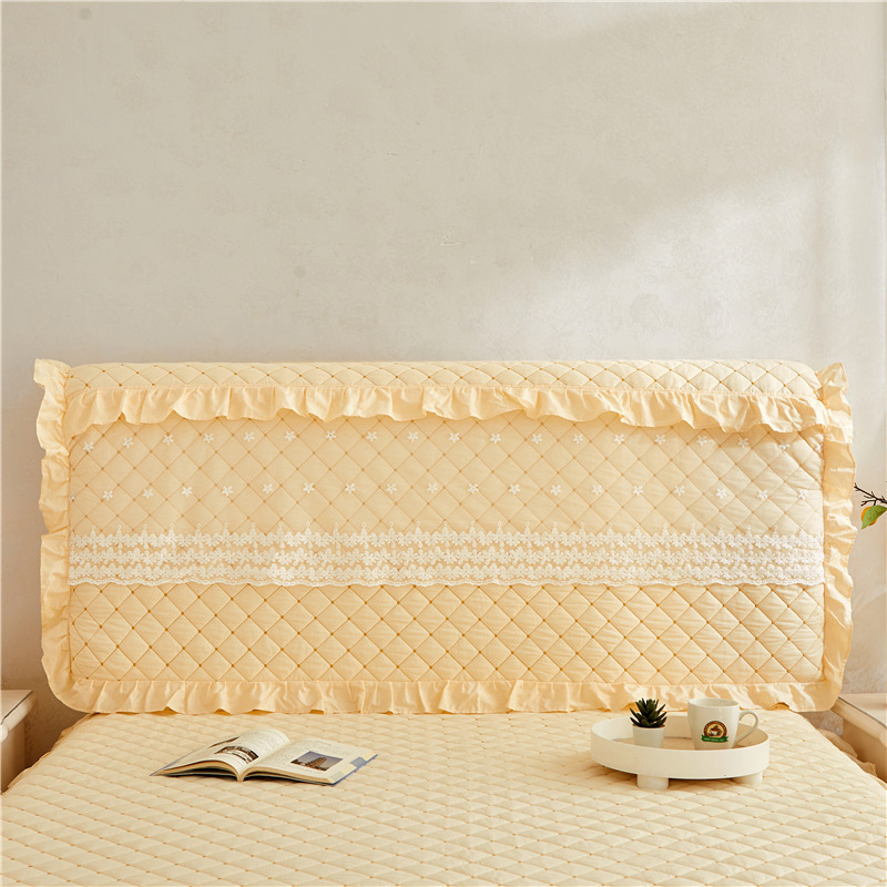 2023新款全棉夹棉公主蕾丝单件床头罩 1.5米床 米黄色