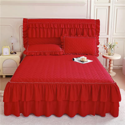 2023新款水洗棉磨毛夹棉纤缝床裙套件星辰系列--单床裙 120*200cm单床裙 大红