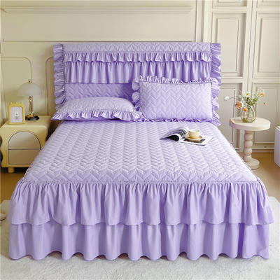 2023新款水洗棉磨毛夹棉纤缝床裙套件星辰系列--单床裙 120*200cm单床裙 紫色