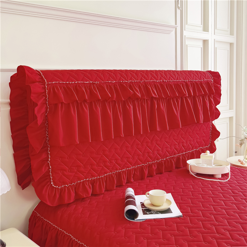 2023新款水洗棉磨毛夹棉纤缝床裙套件星辰系列--床头罩 1.5米 大红