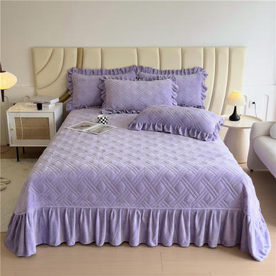 2023新款提花牛奶绒夹棉床盖款三件套--欣雅系列 250*250cm-单床盖 香芋紫