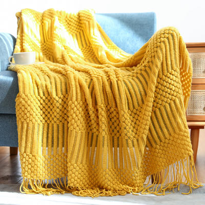 2024新款菠萝格泡泡针织毯子休闲毯 130*230cm（含流苏） 菠萝格-姜黄